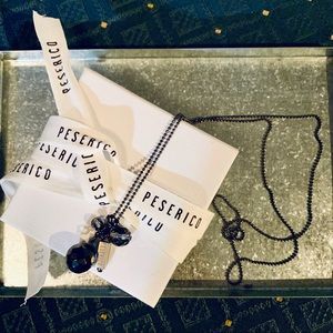 PESERICO Long Necklace Faceted Stones & Logo Bar